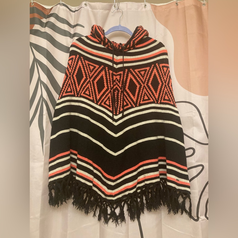Volcom Hooded Knit Poncho with Fringe